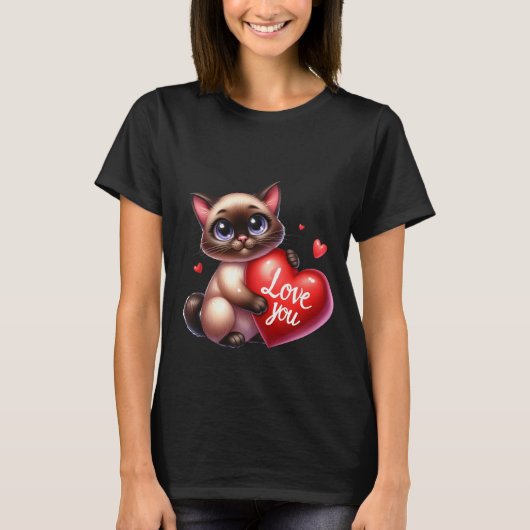 Valentine's Day Siamese Cat Love You Heart Art ❤🐱 Tシャツ (正面)