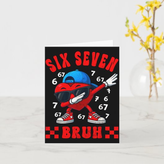 Valentines Day Six Seven Bruh 6 7 Meme Dab Heart B カード (黄色い花)