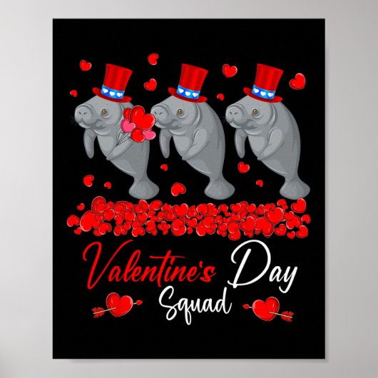 Valentine's Day Squad Three Cute Manatees Zoo Anim ポスター (正面)
