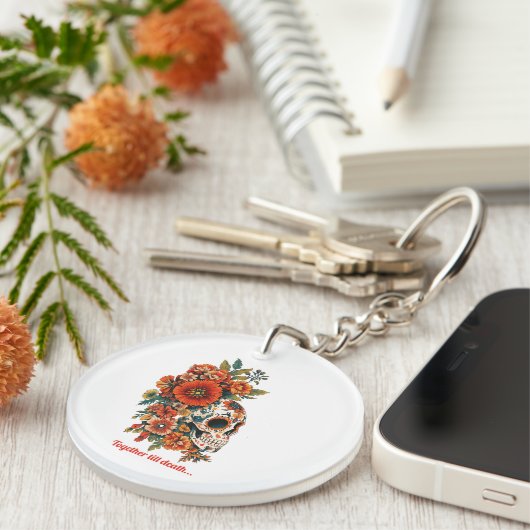 Valentine's Day Sugar Skulls Design キーホルダー (正面右)