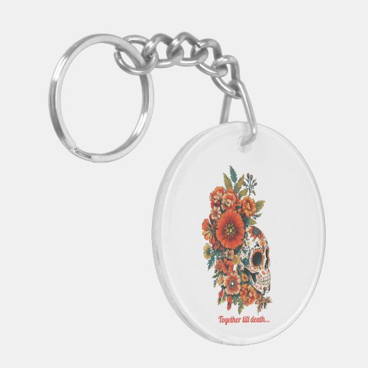 Valentine's Day Sugar Skulls Design キーホルダー (正面左)