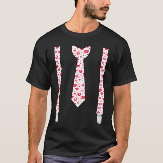 Valentines Day Suspenders And Hearts Bow Tie Boys  Tシャツ (正面)