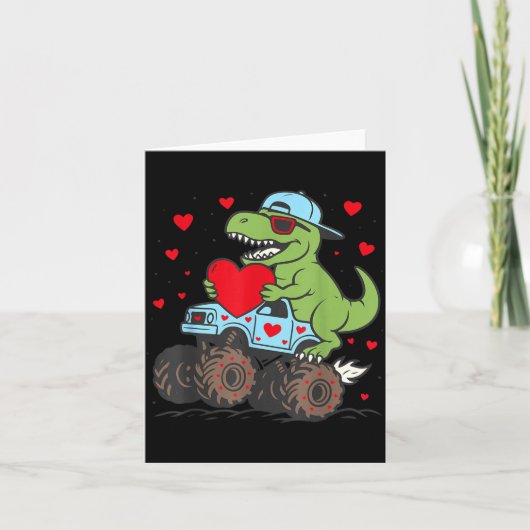 Valentines Day T Rex Riding Monster Truck Funny To カード (正面)