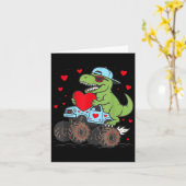 Valentines Day T Rex Riding Monster Truck Funny To カード (黄色い花)