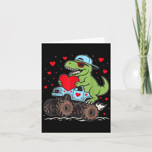 Valentines Day T Rex Riding Monster Truck Funny To カード (正面)