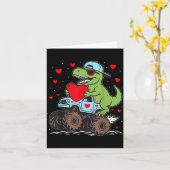 Valentines Day T Rex Riding Monster Truck Funny To カード (黄色い花)