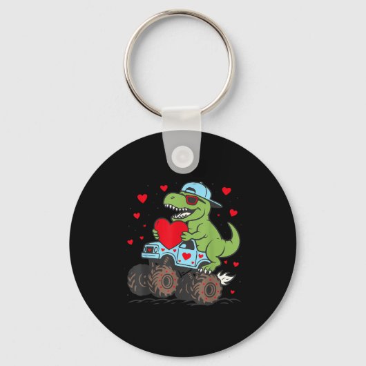 Valentines Day T Rex Riding Monster Truck Funny To キーホルダー (正面)