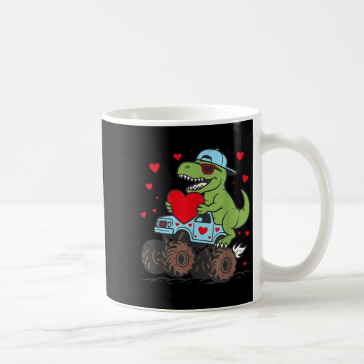 Valentines Day T Rex Riding Monster Truck Funny To コーヒーマグカップ (右)