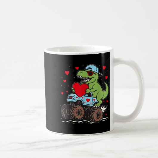 Valentines Day T Rex Riding Monster Truck Funny To コーヒーマグカップ (右)