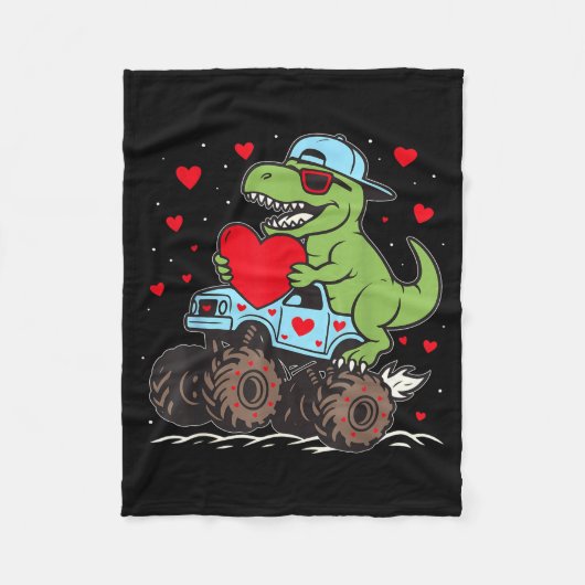 Valentines Day T Rex Riding Monster Truck Funny To フリースブランケット (正面)