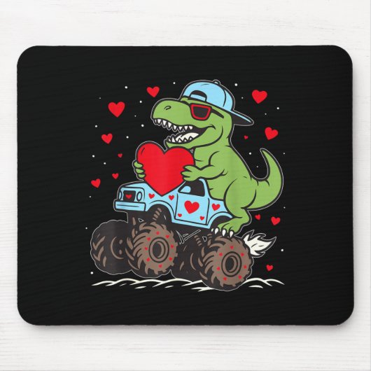 Valentines Day T Rex Riding Monster Truck Funny To マウスパッド (正面)
