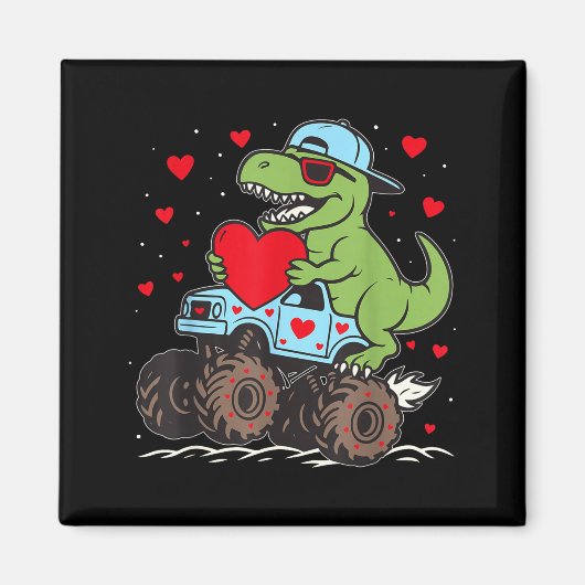Valentines Day T Rex Riding Monster Truck Funny To マグネット (正面)