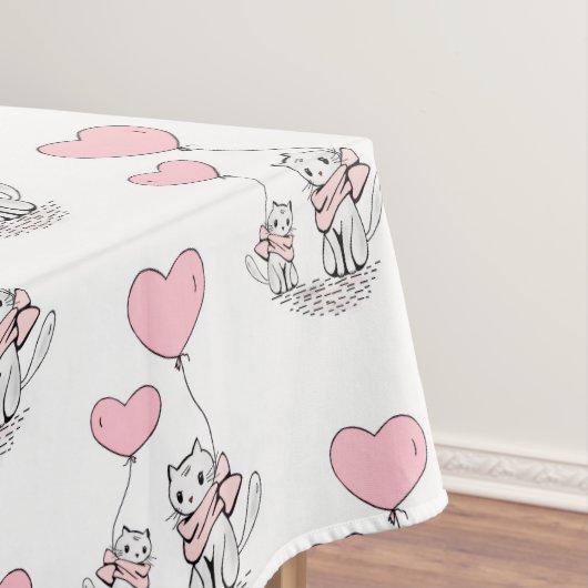 Valentine's Day Tablecloth Cat Pink Hearts  テーブルクロス (インサイチュ)