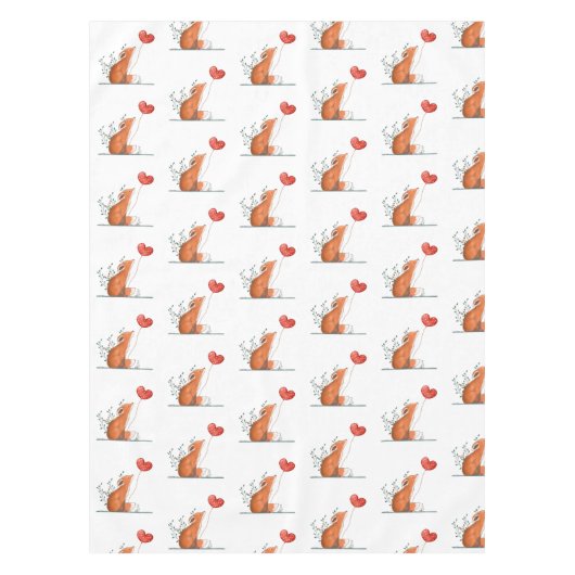 Valentine's Day Tablecloth Foxy Red Hearts  テーブルクロス (正面)