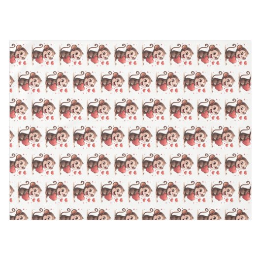 Valentine's Day Tablecloth Monkey Red Hearts テーブルクロス (正面(横))