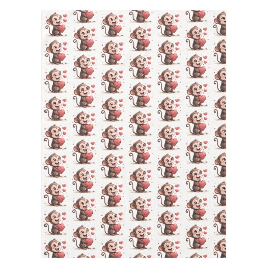 Valentine's Day Tablecloth Monkey Red Hearts  テーブルクロス (正面)