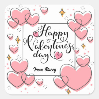 Valentines Day Treat Stickers With Hearts Girly  スクエアシール