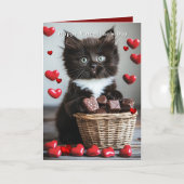 Valentine's Day Tuxedo Cat Red Hearts  カード (正面)