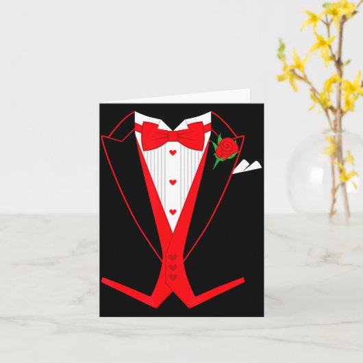Valentine's Day Tuxedo Red Bow Tie Costume For Guy カード (黄色い花)
