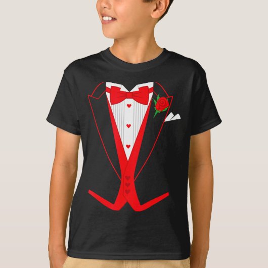 Valentine's Day Tuxedo Red Bow Tie Costume For Guy Tシャツ (正面)