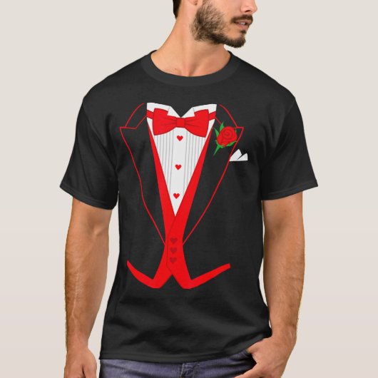 Valentine's Day Tuxedo Red Bow Tie Costume For Guy Tシャツ (正面)