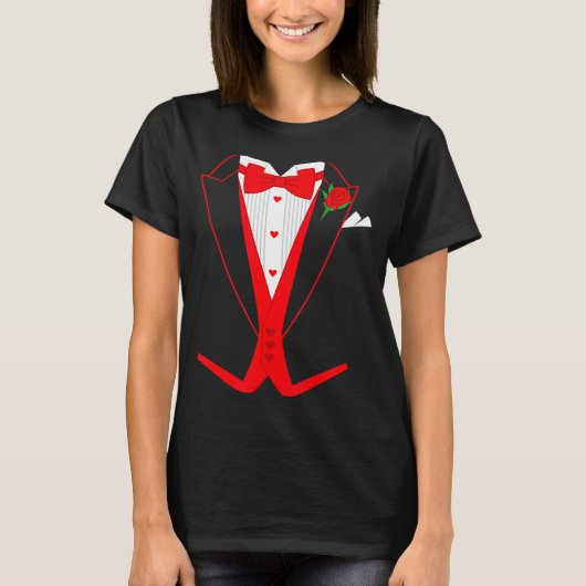 Valentine's Day Tuxedo Red Bow Tie Costume For Guy Tシャツ (正面)