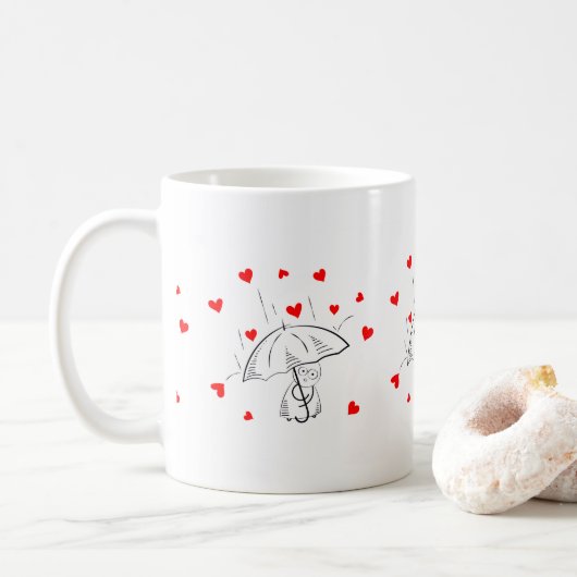 Valentine's Day Umbrella Red Hearts Mugs コーヒーマグカップ (ドーナツ)