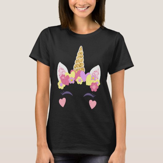 Valentine's Day Unicorn Face Hearts Cute Matching  Tシャツ (正面)