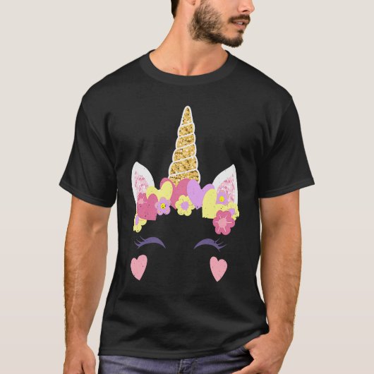 Valentine's Day Unicorn Face Hearts Cute Matching  Tシャツ (正面)