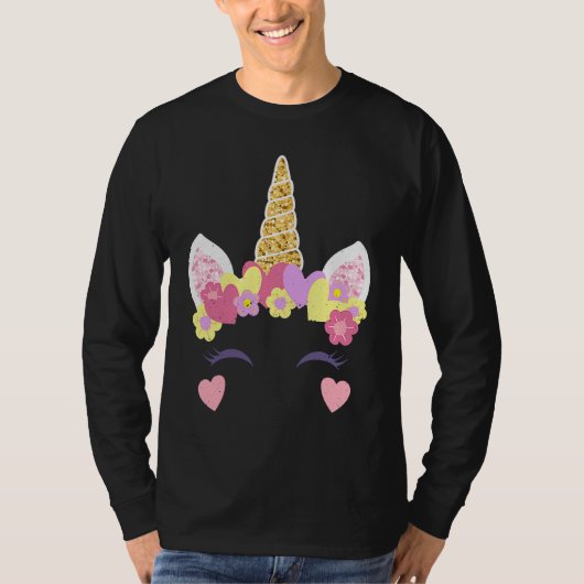 Valentine's Day Unicorn Face Hearts Cute Matching  Tシャツ (正面)