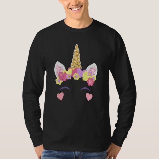 Valentine's Day Unicorn Face Hearts Cute Matching  Tシャツ (正面)