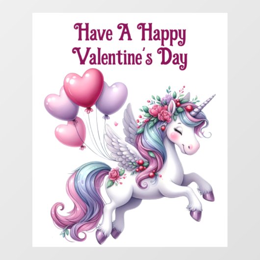 Valentine's Day Unicorn Window Cling ウィンドウサイン (シート)