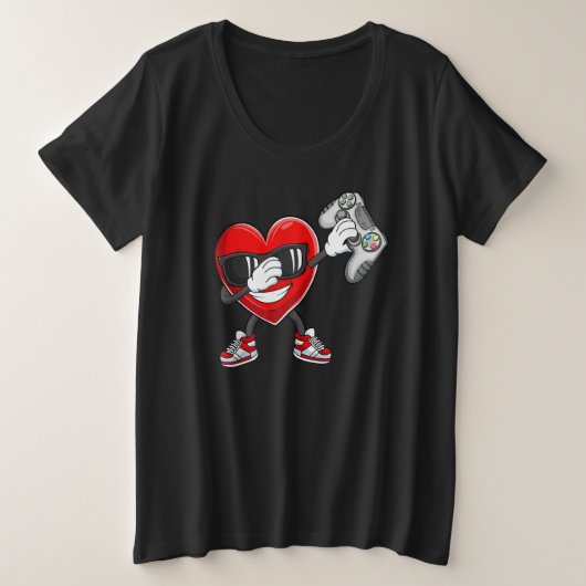 Valentines Day Video Game Dabbing Heart Gamer Boys プラスサイズTシャツ (デザイン正面)