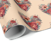 Valentines Day Vintage Heart and Flowers  ラッピングペーパー (ロールコーナー)