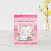 Valentine's Day Window Hearts Teddy Bear Love カード (黄色い花)