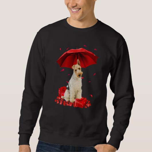 Valentines Day Wire Fox Terrier Umbrella Heart Pup スウェットシャツ (正面)