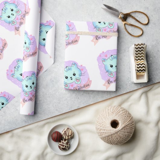 Valentine's Day Wrapping Paper Cat Kitten Love  ラッピングペーパー (クラフト)