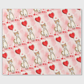 Valentine's Day Wrapping Paper Cat Red Hearts ラッピングペーパー (フラット)
