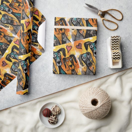 Valentine's Day Wrapping Paper Dog Red Hearts ラッピングペーパー (クラフト)