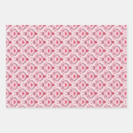 Valentines Day Wrapping Paper Flat Sheet Set of 3  ラッピングペーパーシート