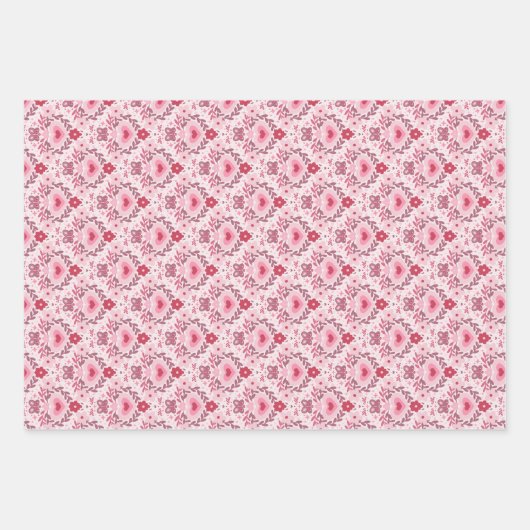 Valentines Day Wrapping Paper Flat Sheet Set of 3  ラッピングペーパーシート (正面)