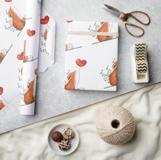Valentine's Day Wrapping Paper Foxy Love Hearts ラッピングペーパー (クラフト)