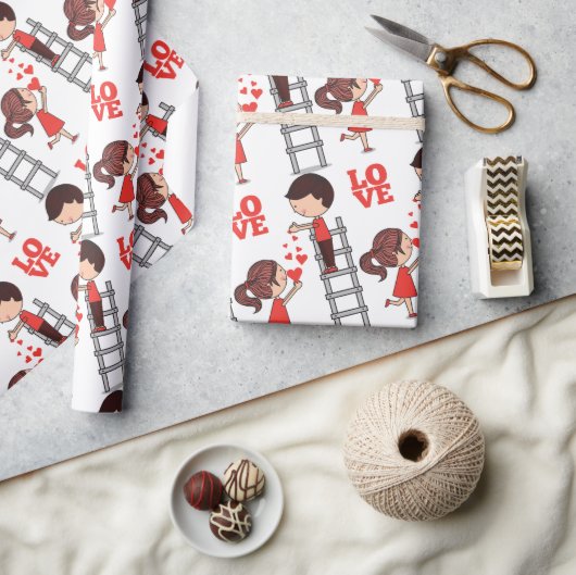 Valentine's Day Wrapping Paper Love Ladder Hearts ラッピングペーパー (クラフト)