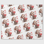 Valentine's Day Wrapping Paper Monkey Red Hearts ラッピングペーパー (フラット)