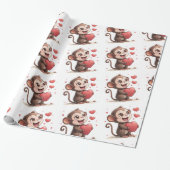Valentine's Day Wrapping Paper Monkey Red Hearts ラッピングペーパー (アンロールド)