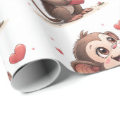Valentine's Day Wrapping Paper Monkey Red Hearts ラッピングペーパー (ロールコーナー)