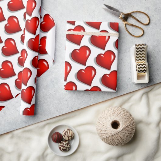 Valentine's Day Wrapping Paper Red Hearts ラッピングペーパー (クラフト)