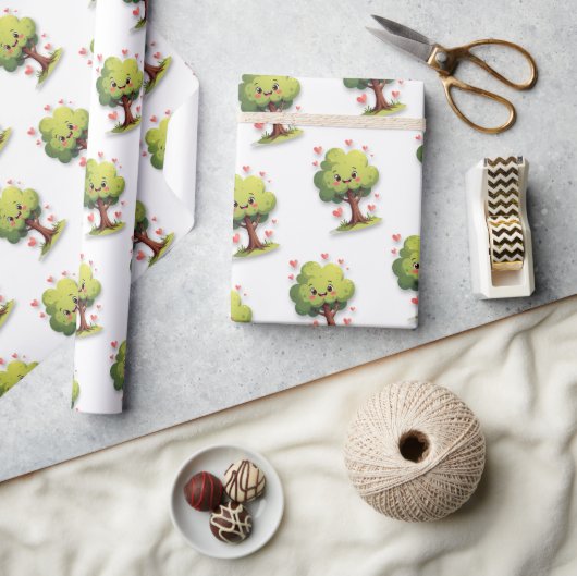 Valentine's Day Wrapping Paper Tree Red Hearts ラッピングペーパー (クラフト)