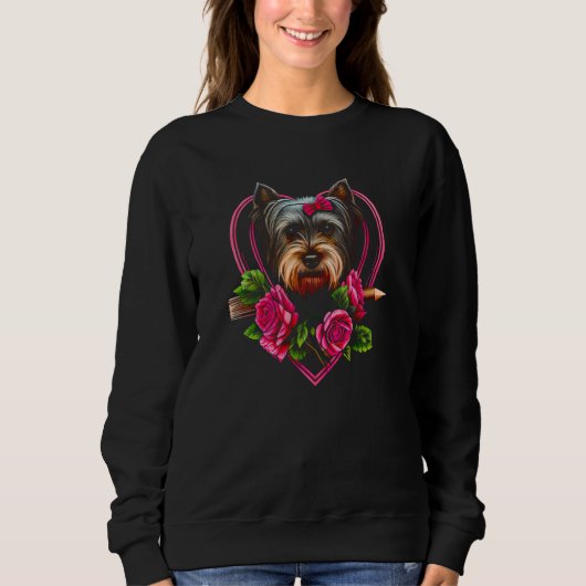 Valentine's day Yorkshire Terrier Dog Valentine  3 スウェットシャツ (正面)