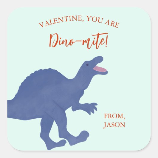 Valentine's Day You Are Dino-mite Dinosaur スクエアシール (正面)